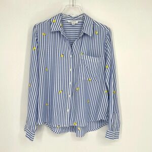 Beach Lunch Lounge Top Womens M Striped Lemon Blue Preppy Anthropologie